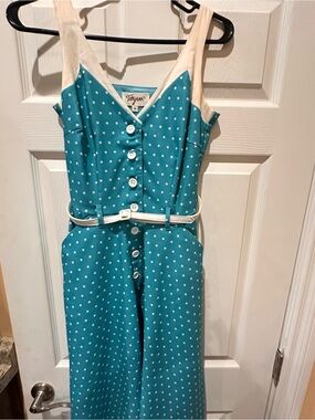 Bettie Page by Tatyana Teal Polka Dot Dress -vintage style -size small